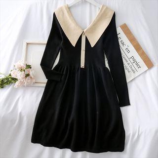 Wide-leg A-line Knit Dress Black - One Size