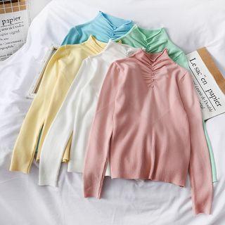 Mock-neck Ruched Knit Top