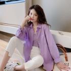 Long-sleeve Buttoned Shirt Purple - One Size