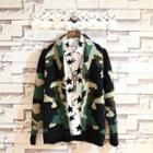 Camo Print Knit Open Front Jacket