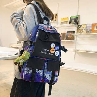 Lettering Print Buckled Nylon Backpack / Bag Charm / Set