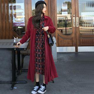 Plain Corduroy Midi Shirt Dress