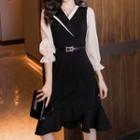 3/4-sleeve Mesh V-neck Mermaid Dress