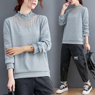 Floral Embroidered Lace Panel Sweater