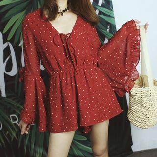 Polka Dot Bell-sleeve Playsuit