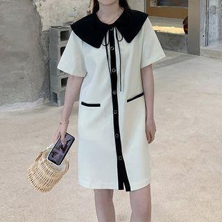 Short-sleeve Collar Lace Up Sheath Dress