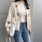 Embroidered Zipper Knit Cardigan