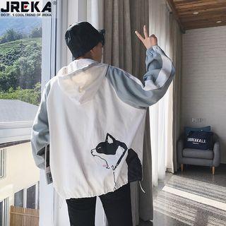 Loose-fit Colorblock Printed Hooded Top