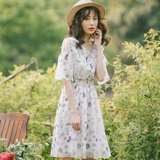 Cold-shoulder Floral Print Chiffon Dress