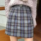 Band-waist Plaid Mini Skirt With Belt