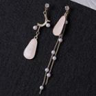 Glaze Faux Pearl Asymmetrical Fringed Earring