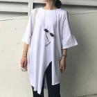 Elbow-sleeve Asymmetric Long T-shirt