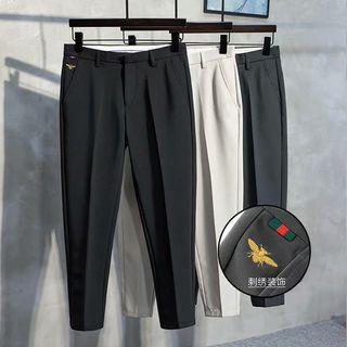 Embroidered Cropped Tapered Dress Pants