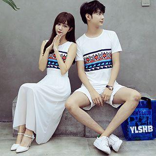 Couple Matching Patterned T-shirt / Sleeveless Dress