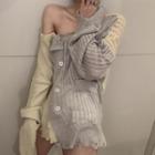 Two-tone Ripped Cardigan As Shown In Figure - One Size