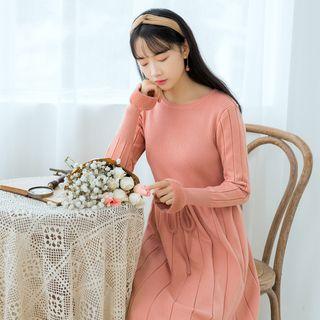 Plain Crewneck Long-sleeve Knit Dress