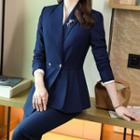 Double-breasted Peplum Blazer / Dress Pants / Mini Pencil Skirt / Set