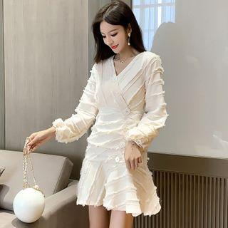 Fray Hem Long-sleeve Mini A-line Dress