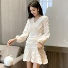 Fray Hem Long-sleeve Mini A-line Dress