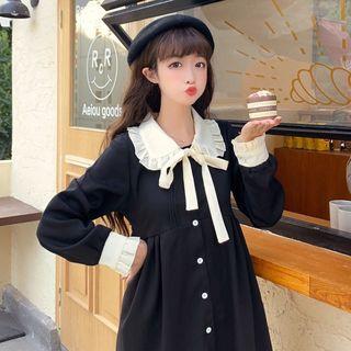 Two-tone Frill Trim Button-front Dress As Shown In Figure - One Size