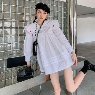Flower Embroidered Blouse / Mini Overall Dress