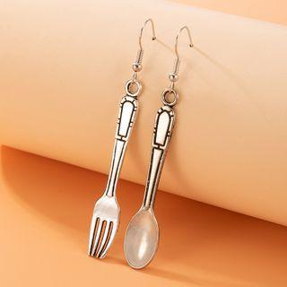 Asymmetrical Fork & Spoon Drop Earring 21146 - 1 Pair - Silver - One Size