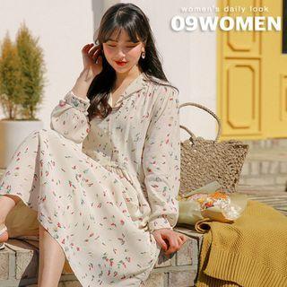 Plus Size Shirtwaist Long Floral Dress