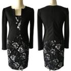 Mock Two-piece Flower Print Long-sleeve Sheath Dress