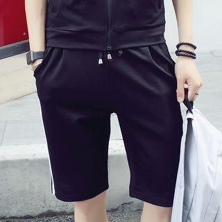 Set: Stripe Stand-collar Jacket + Shorts