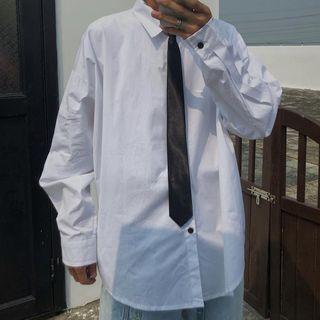 Plain Button-down Dress Shirt With Tie