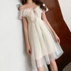 Short-sleeve Cold Shoulder Organza A-line Dress