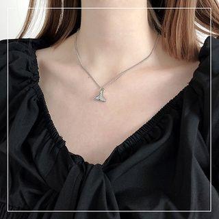 Stainless Steel Whale Tail Pendant Necklace Silver - One Size