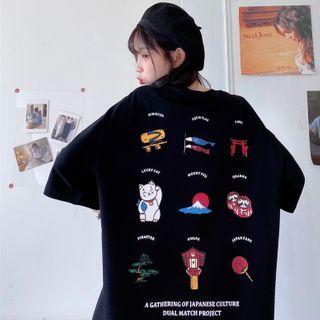Cartoon Print Medium Long Short-sleeve T-shirt