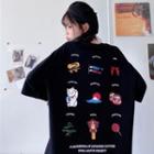 Cartoon Print Medium Long Short-sleeve T-shirt