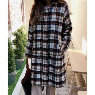 Hooded Plaid Coat Ivory - One Size