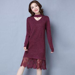 Lace-hem Open-front Knit Dress