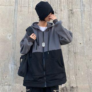 Two-tone Hooded Oversize Zip Jacket