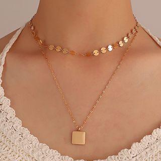 Square Pendant Layered Stainless Steel Choker