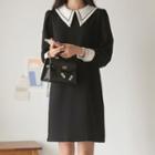 Collar-detail Contrast-trim Dress Black - One Size