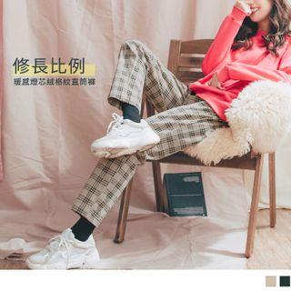 Corduroy Straight-cut Plaid Pants