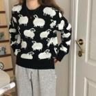 Sheep Print Sweater Black - One Size