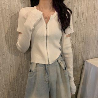 Cut-out Zip-up Cardigan