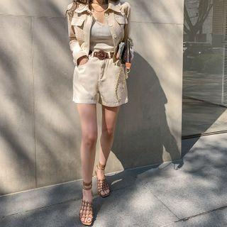 Zip-fly Cotton Shorts & Belt