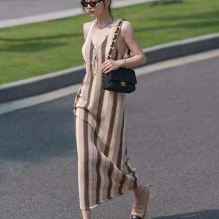 Sleeveless Striped Maxi Shift Dress