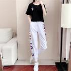 Short-sleeve Print T-shirt / Lettering Sweatpants / Set