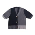 V-neck Color-block Button-up Cardigan Gray - One Size