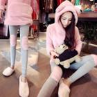 Loungewear Set: Bear Ear Furry Hoodie + Knee Patch Leggings