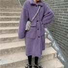 Faux Shearling Button Coat Purple - One Size