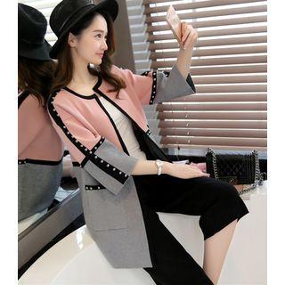 Studded Two-tone Long Cardigan
