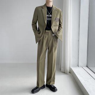 Set: Two Tone Chain-accent Blazer + Straight Leg Dress Pants